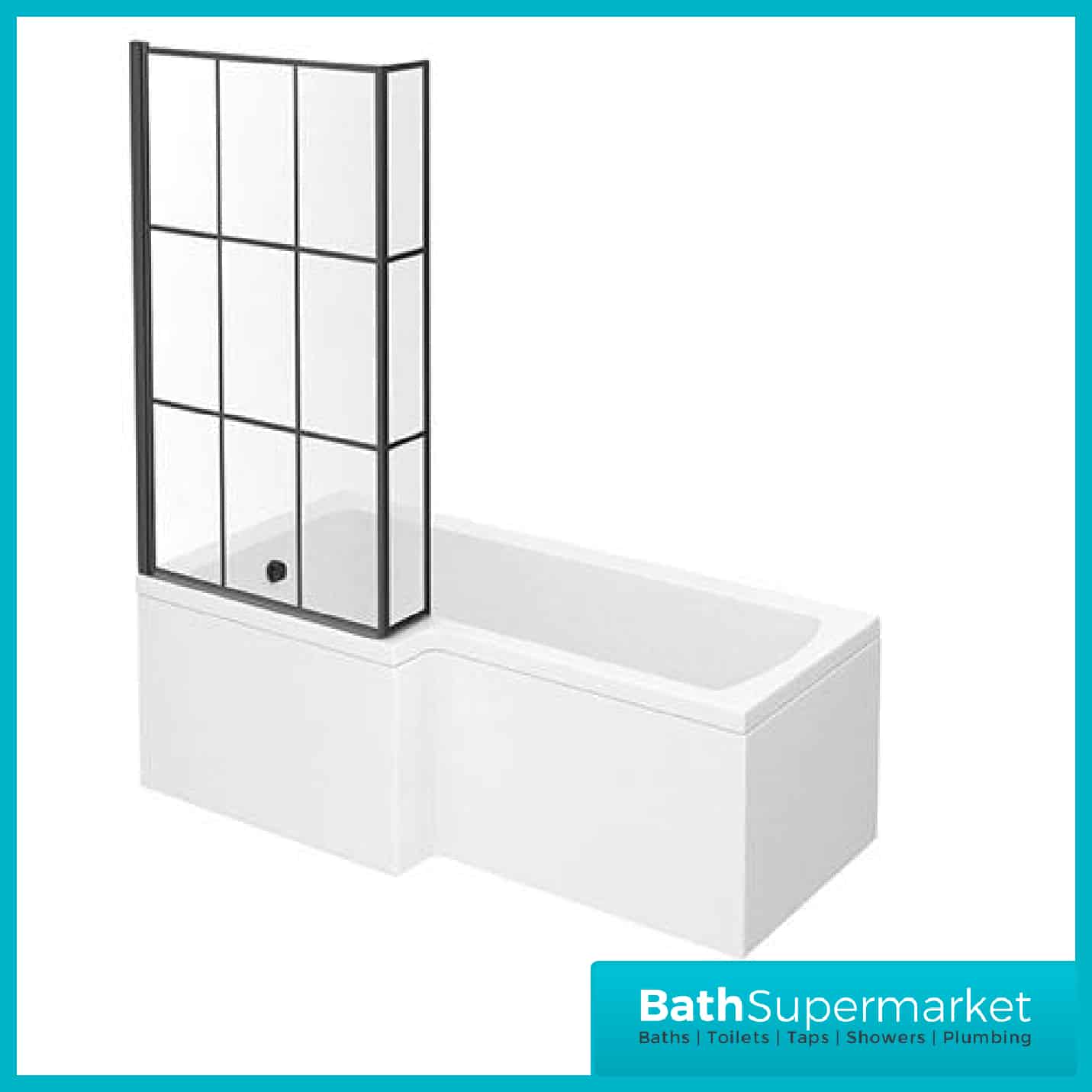 1800MM L Shaped Bath Tub Front Panel Black Grid Bathscreen Left-Right Hand - Image 2