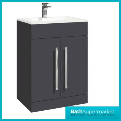 Floor Standing Matt Grey 2-Door Vanity Unit & Thin Edge Basin 600mm