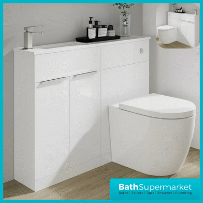 Modern I Series Gloss White Slimline Combination i Shape Vanity Unit & Reversible Basin 1100mm
