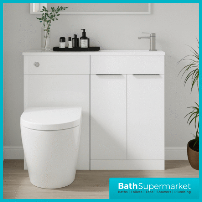 Modern I Series Gloss White Slimline Combination i Shape Vanity Unit & Reversible Basin 1100mm
