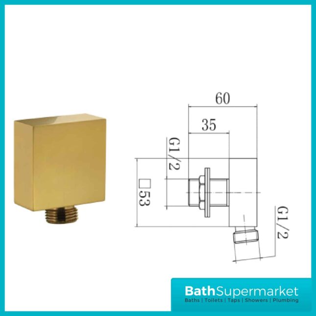 Bathroom Square Water Outlet Elbow Handset Holder Shower Brushed Brass