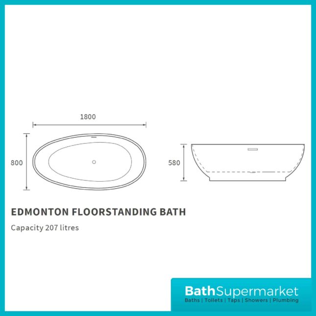 Edmonton Modern Freestanding 1800x800x580mm Bath