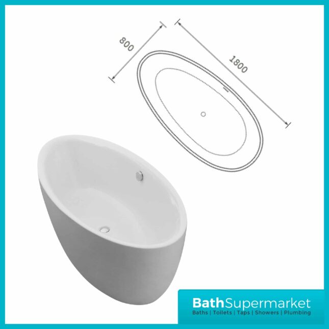 AquaVolere Alberta Modern Freestanding 1800mm x 800mm x 580mm Bath - Image 5
