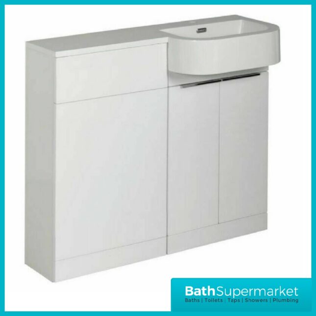 Elation Gloss White P-Shape Slimline Combination & Basin Unit 1010mm-LH & RH