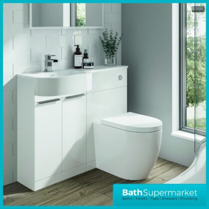 Elation Gloss White P-Shape Slimline Combination & Basin Unit 1010mm-LH & RH