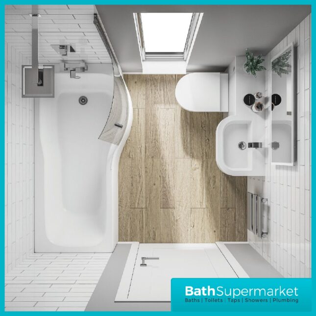 Fusion Gloss White P-Shaped Slimline Combi Unit & Basin 1010mm-LH & RH - Image 3