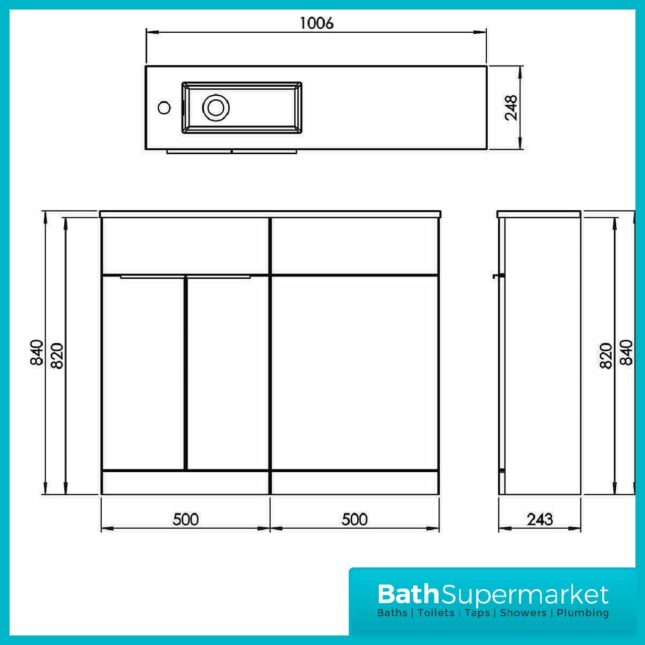 Elation Slimline Gloss White Combination Vanity Unit & Basin 1010mm - Image 4