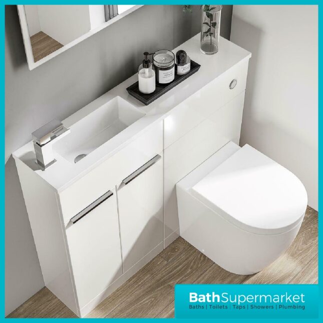 Elation Slimline Gloss White Combination Vanity Unit & Basin 1010mm