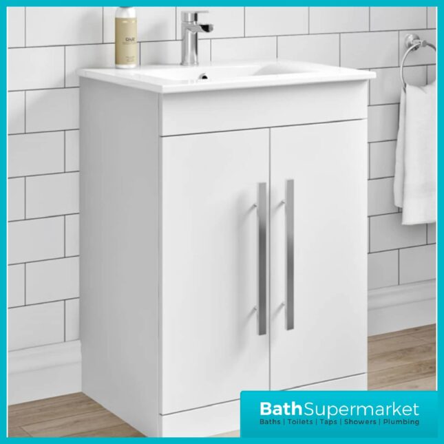 Sognare Lili 600mm Two Door Vanity Unit with Basin in Gloss White - Image 6