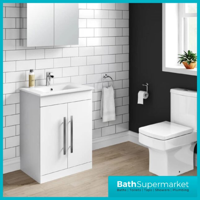Sognare Lili 600mm Two Door Vanity Unit with Basin in Gloss White - Image 2