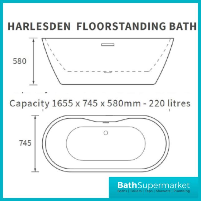Harlesden Modern Black Freestanding 1655x745x580mm Bath