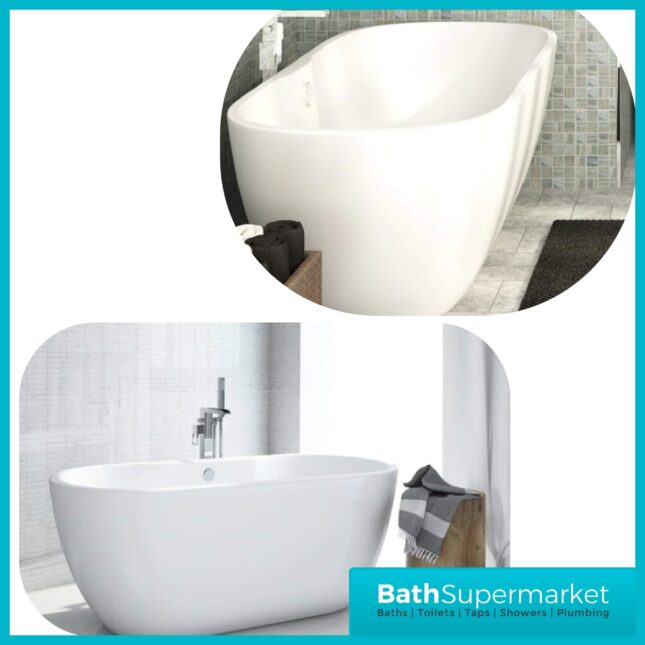 AquaVolere Jubilee Modern White Freestanding Bath 745x580mm - 2 Lengths Available - Image 10