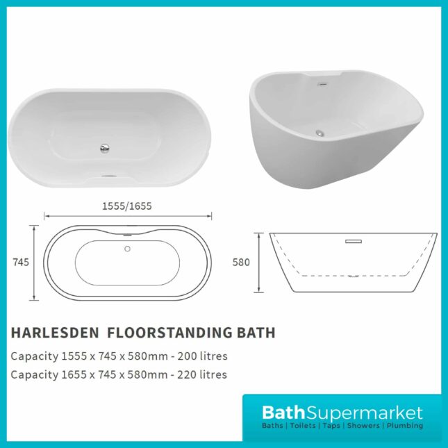 Harlesden Modern Grey Freestanding 1655x745x580mm Bath