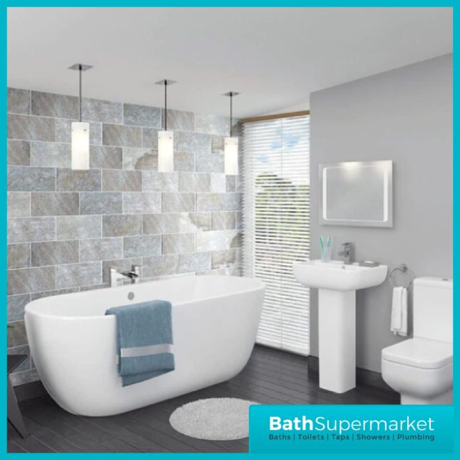 Harlesden Modern White Freestanding Bath 745x580mm - 2 Lengths Available