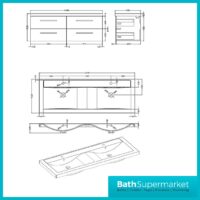 Hudson Reed Quartet Gloss Grey Double Wall Cabinet & Basin Vanity Unit 1440mm - Image 5