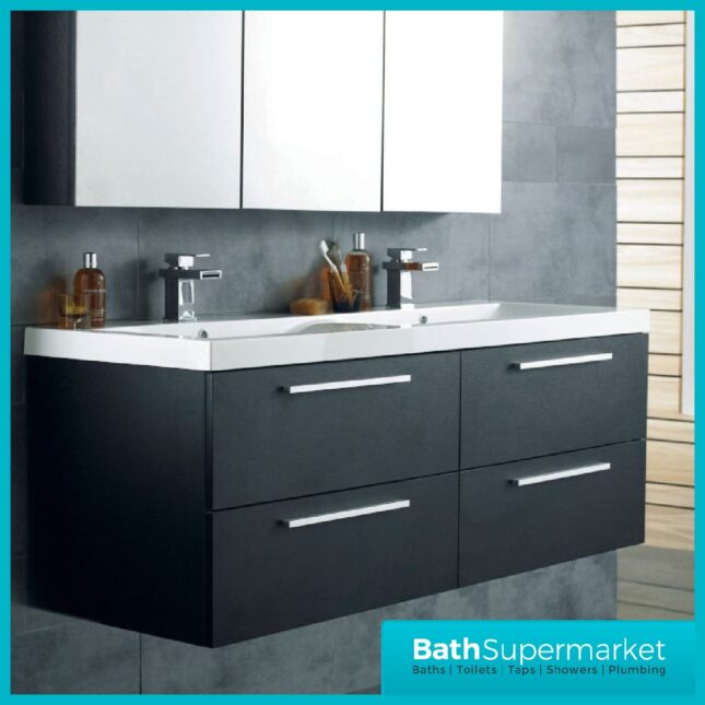 Hudson Reed Quartet Hacienda Black Double Wall Cabinet & Basin Vanity Unit 1440mm