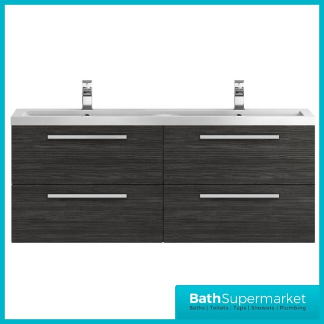 Hudson Reed Quartet Hacienda Black Double Wall Cabinet & Basin Vanity Unit 1440mm
