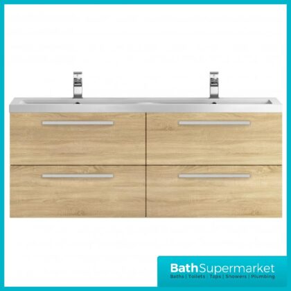 Hudson Reed Quartet Natural Oak Double Wall Cabinet & Basin Vanity Unit 1440mm