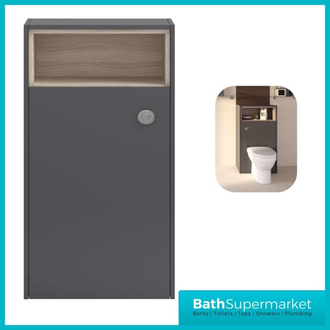Iona Coast Grey Back To Wall Open Shelf WC Unit 600mm Width - Image 4