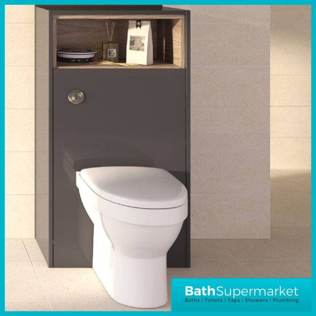 Iona Coast Grey Back To Wall Open Shelf WC Unit 600MM x 225MM
