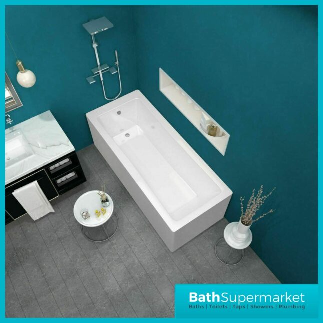Modern Gloss White Square Single Ended Acrylic Bath Tub 1400mm x 700mm