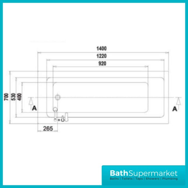 Sanica Granada Square Single Ended Acrylic Bath Tub 1400mm x 700mm - Image 5
