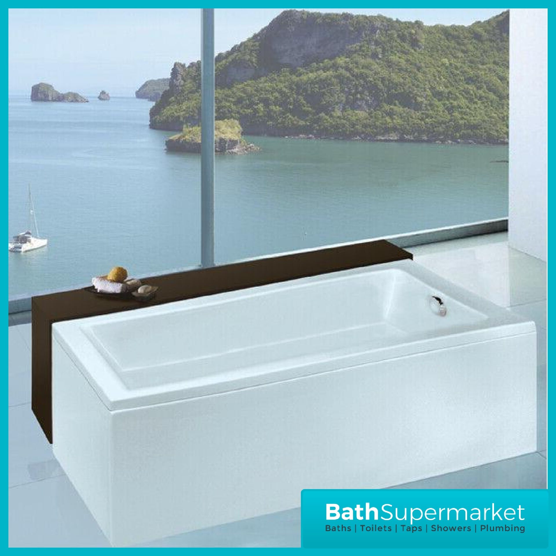 Modern Gloss White Square Single Ended Acrylic Bath Tub 1500mm x 700mm