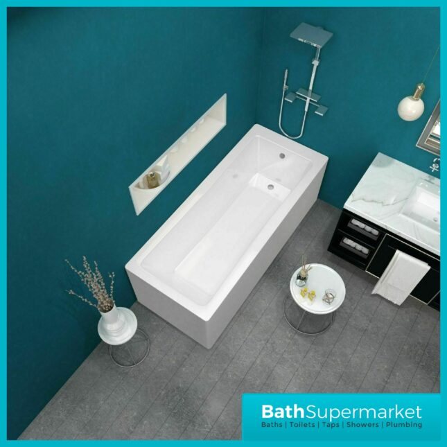 Modern Gloss White Square Single Ended Acrylic Bath Tub 1700mm x 700mm