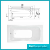 Sanica Granada Square Single Ended Acrylic Bath Tub 1700mm x 700mm - Image 3