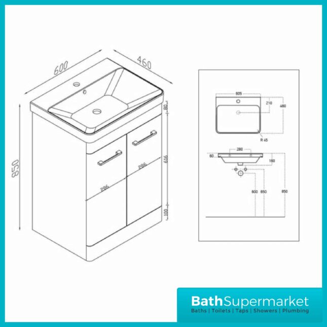500mm Floor Standing Bathroom Vanity Unit & WC Unit 500mm x 220mm Deep Grey