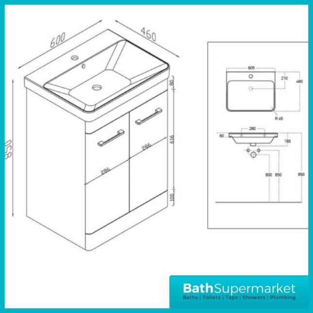 Mossini Floor Standing Bathroom Vanity Unit 600mm Wolf Grey