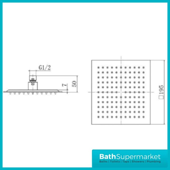 Observa Brushed Brass 8" Slimline Square Shower Head Only - Image 3