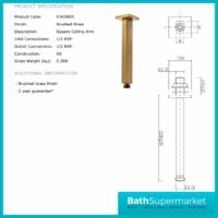 Observa Brushed Brass Square Ceiling Arm 220mm - Image 4