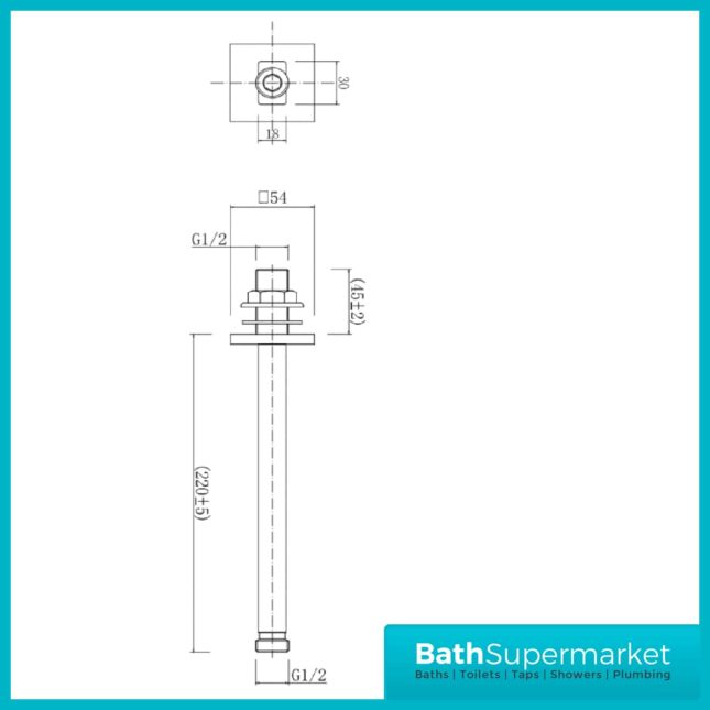 Observa Brushed Brass Square Ceiling Arm 220mm