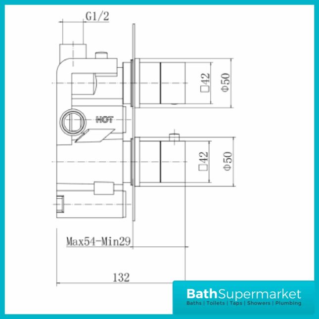 Observa Brushed Brass Square Twin Concealed Shower Valve - Image 3