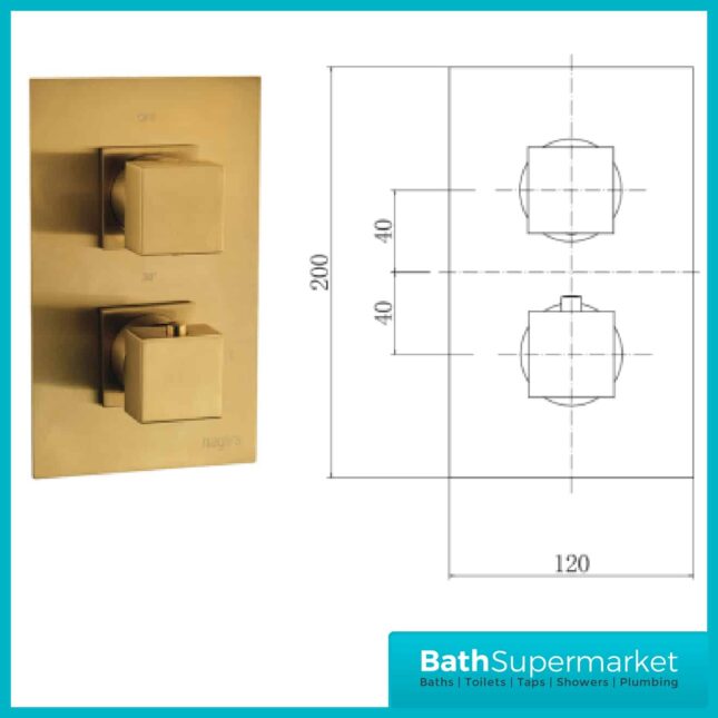 Observa Brushed Brass Square Twin Concealed Shower Valve