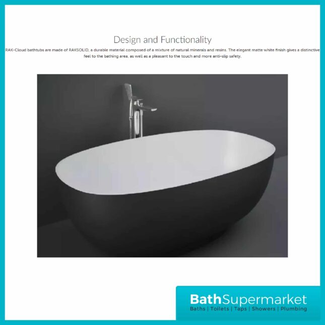 RAK Cloud Matt Black Freestanding Double Ended Bath 1400x753mm - Image 6