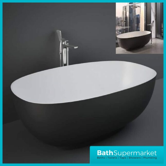 RAK Cloud Matt Black Freestanding Double Ended Bath 1400x753mm
