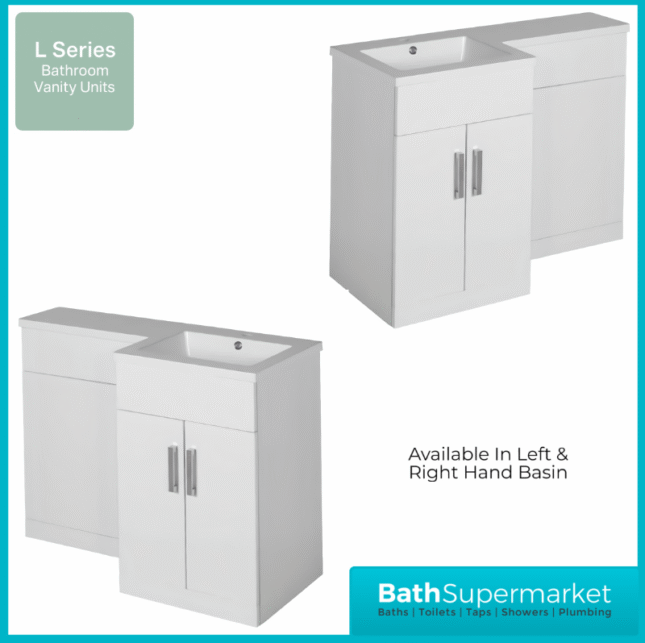 L Series White Gloss Combination L Shape Furniture Pack 1070mm x 850mm LH & RH