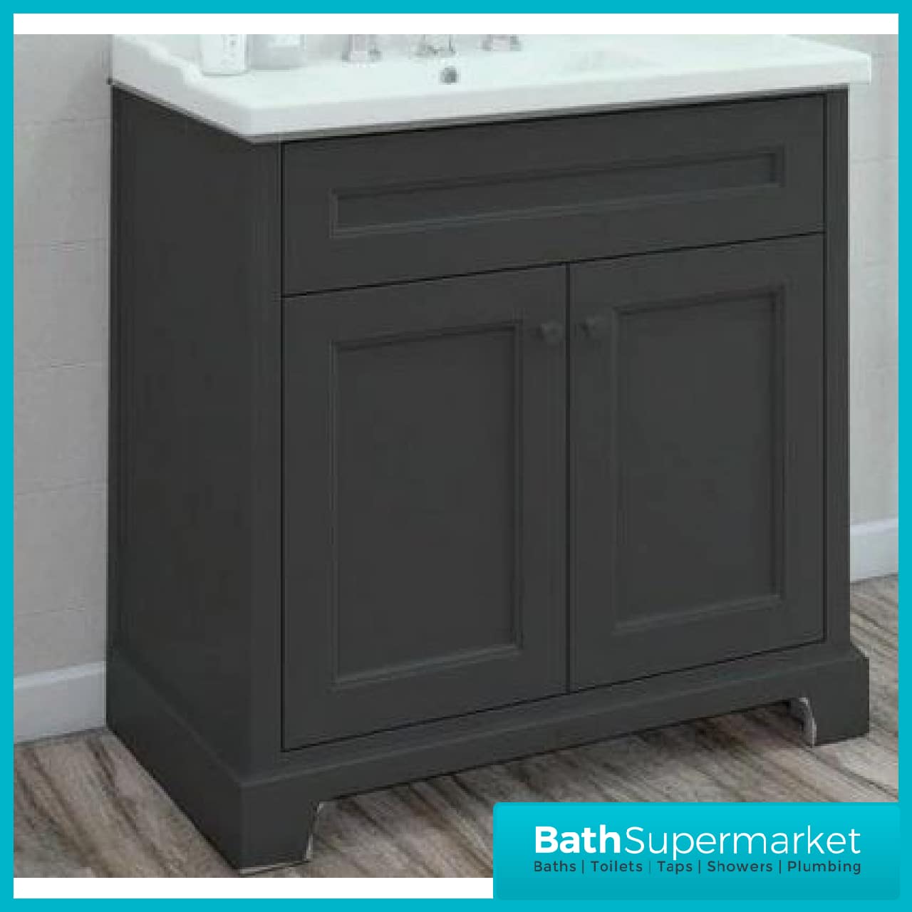 Washington Greyish Black Traditional Floor Standing Vanity Unit & Basin 800mm - Image 2