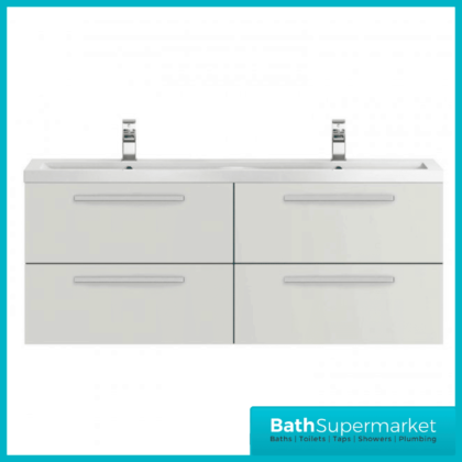 Hudson Reed Quartet Gloss White Double Wall Cabinet & Basin Vanity Unit 1440mm