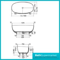 RAK Cloud Freestanding Bath 1400mm x 753mm - Matt White - Image 3