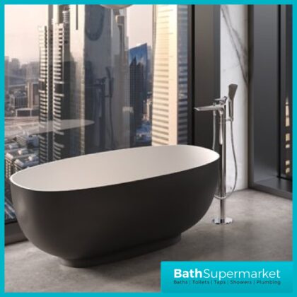 RAK Cloud Matt Black Freestanding Double Ended Bath 1400x753mm