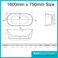 Coast Modern White Double Ended Free-Standing Bath Various Sizes 1500-1600-1700mm