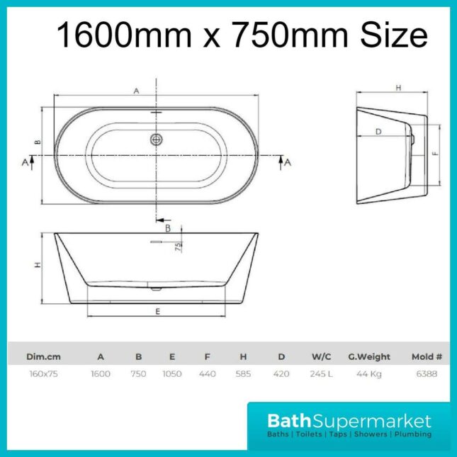 Coast Modern White Double Ended Free-Standing Bath Various Sizes 1500-1600-1700mm
