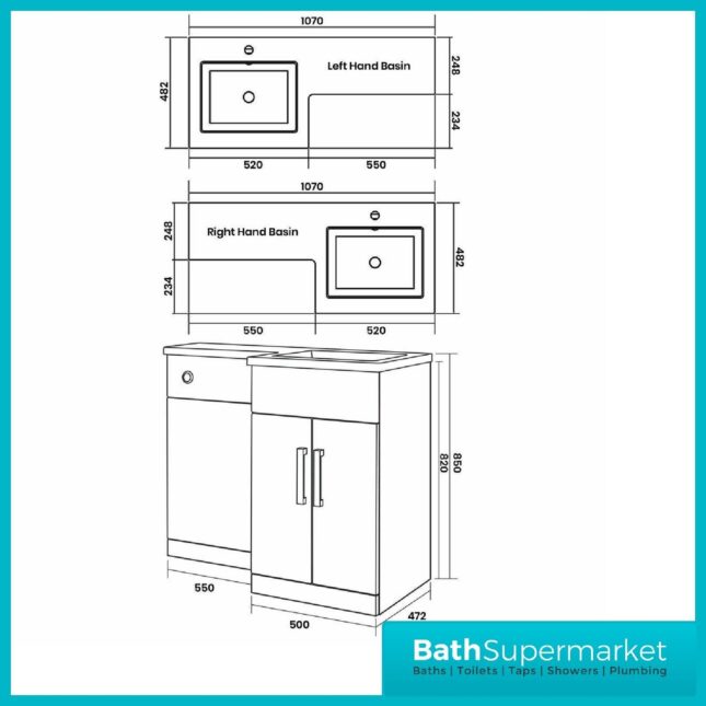 Elation Matt Indigo Combination L Shape Furniture Pack 1070mm x 850mm LH & RH