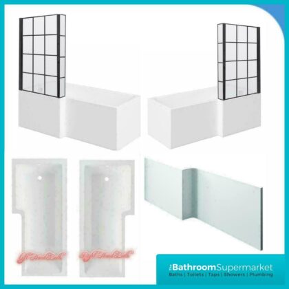 1800MM L Shaped Bath Tub Front Panel Black Grid Bathscreen Left-Right Hand
