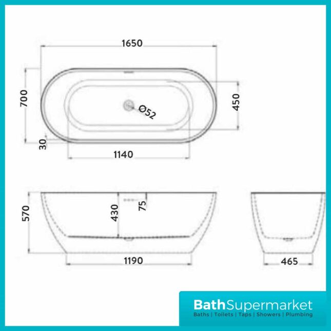 Form Bath 1650mm x 700mm Gloss White Freestanding Bath
