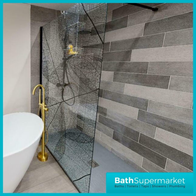 1200mm Designer Black Leaf Design Walkin Wetroom Shower Enclosure 8mm