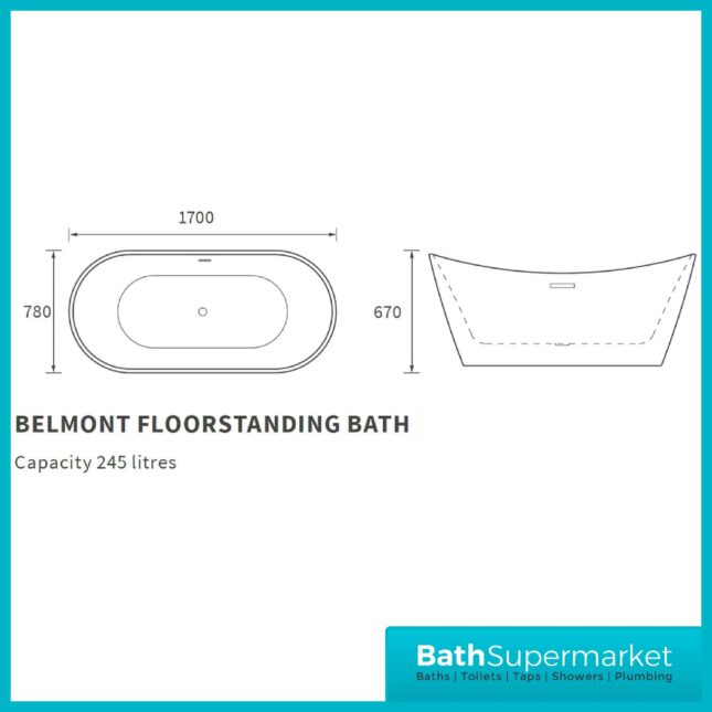 Belmont Modern Grey Freestanding 1700x780x670mm Bath